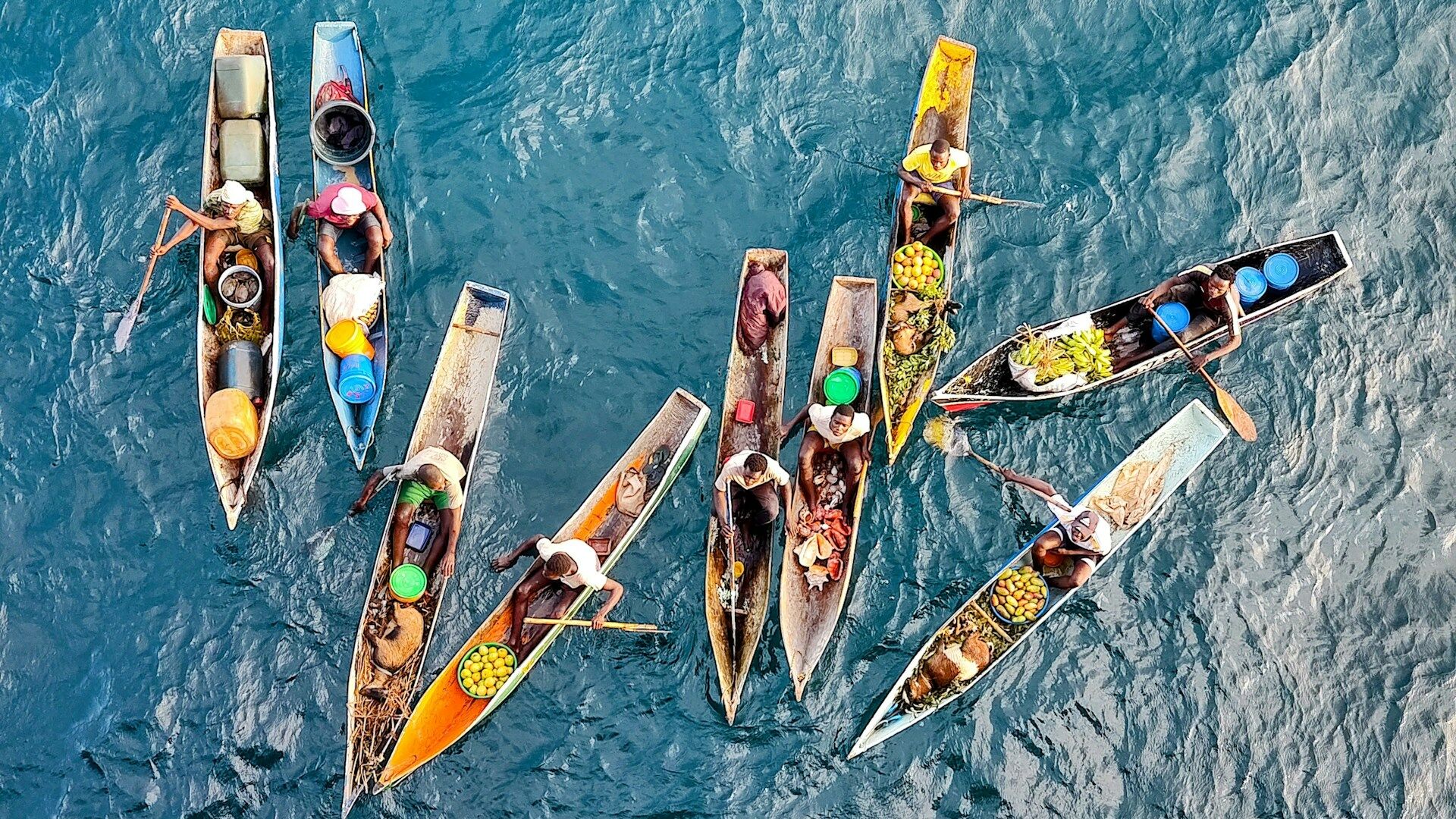 Floating market at my ship's side, shot from the top. Nacala, Mozambique