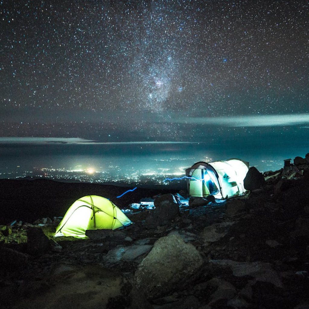 Campsite on southern slope of Kilimanjaro at night