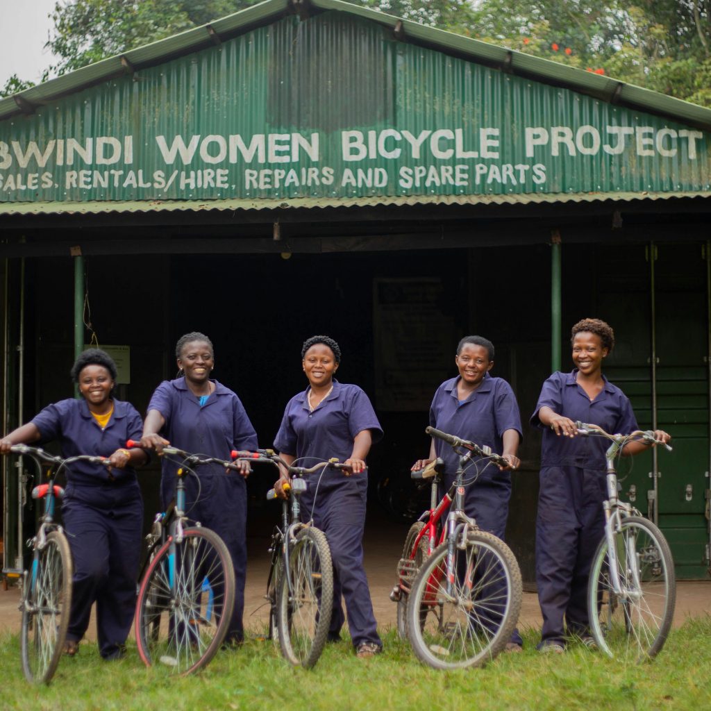 Group photo of Bwindi Women Bicycle Project in Uganda