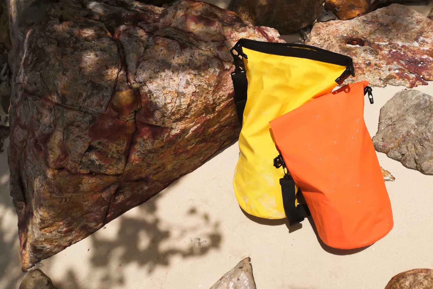 orange and yellow dry bags, small