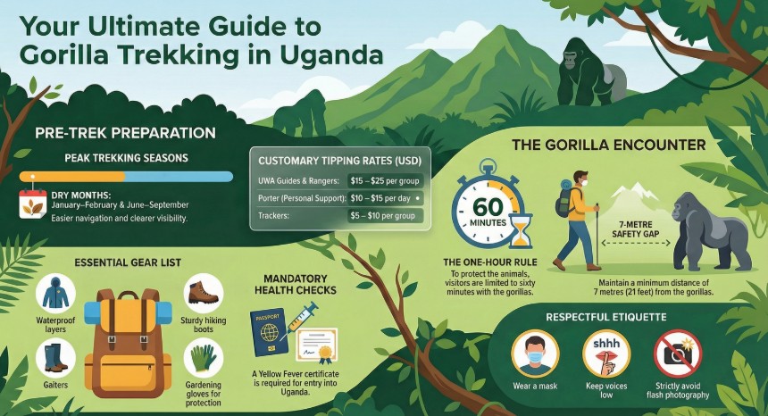 Complete and detailed infographic on gorilla trekking