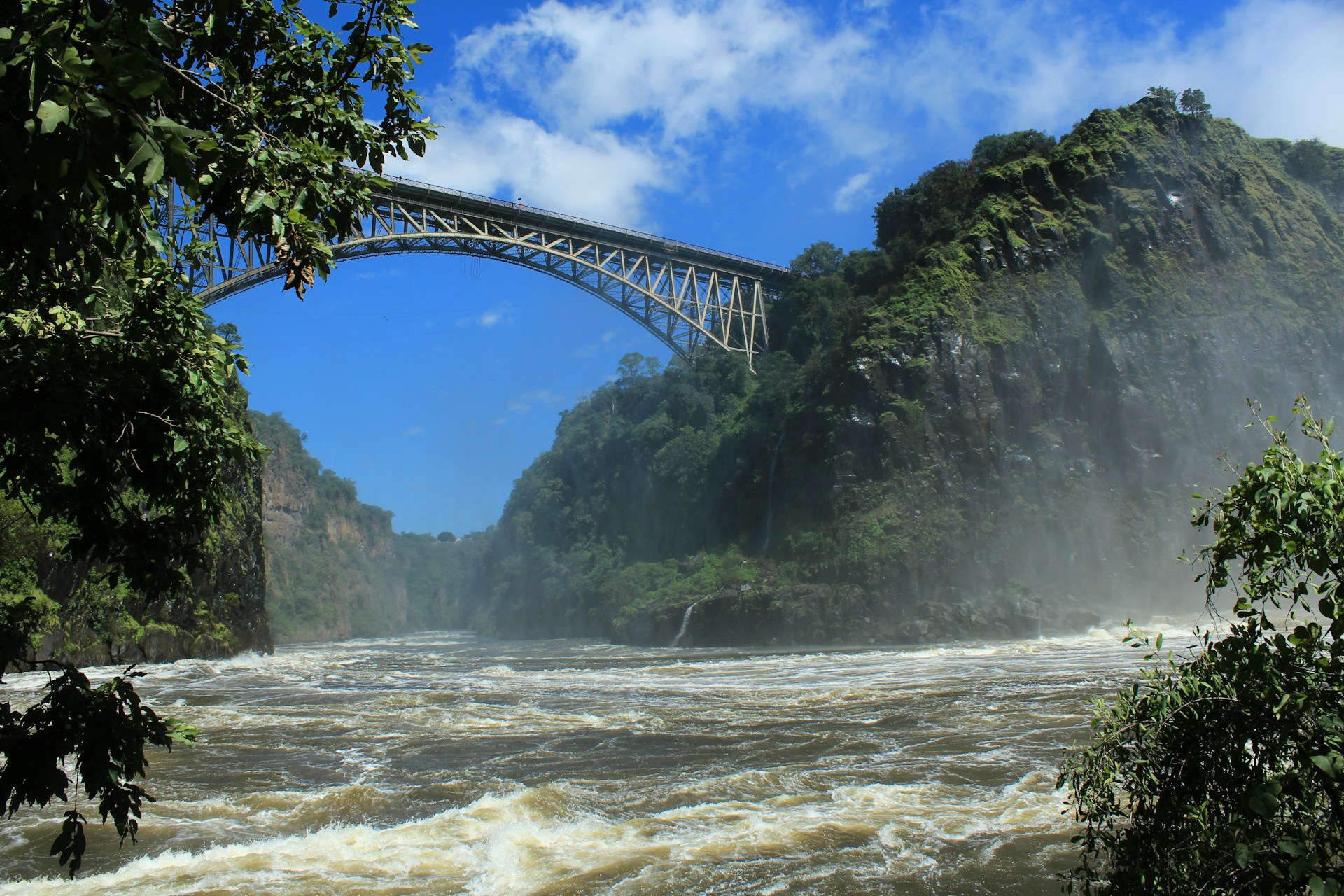 Historic steel Victoria Falls Bridge seen from below