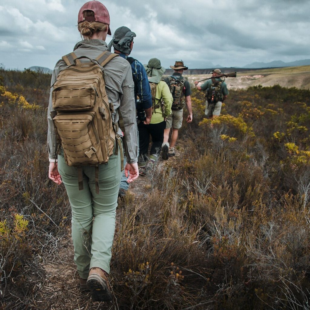 Bush walk group as seen from behind