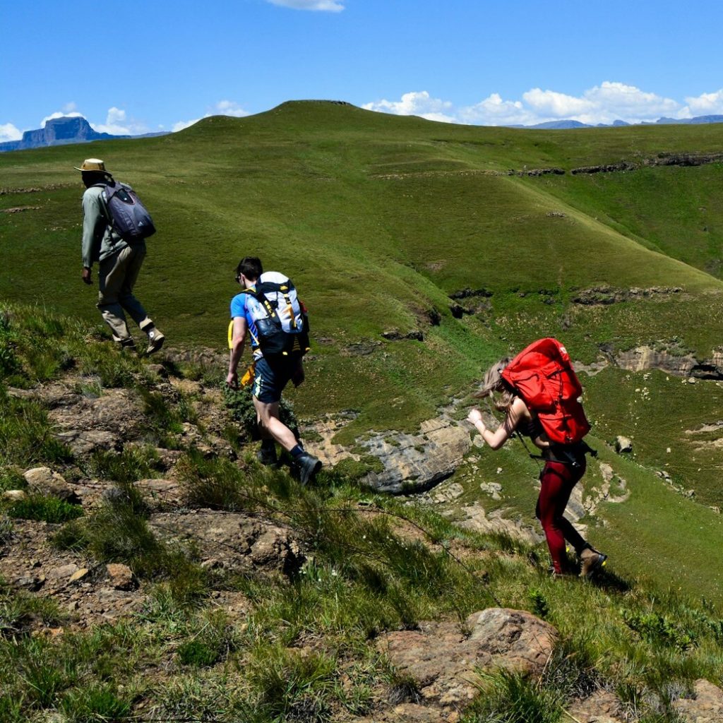 Hikers and guide in Drakensberg Mountains, big advantage of small group travel, Africa(1)