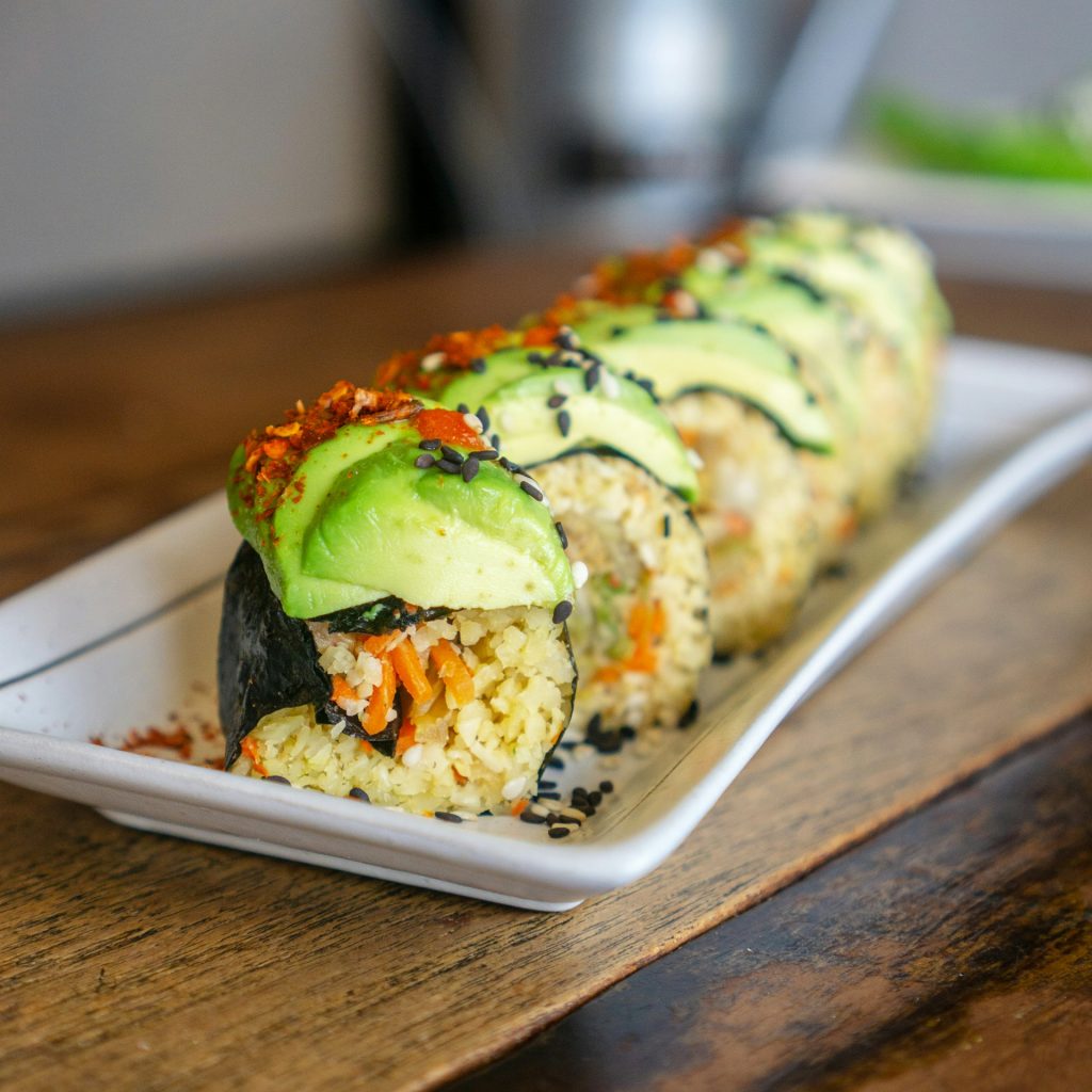 Plate of vegan sushi