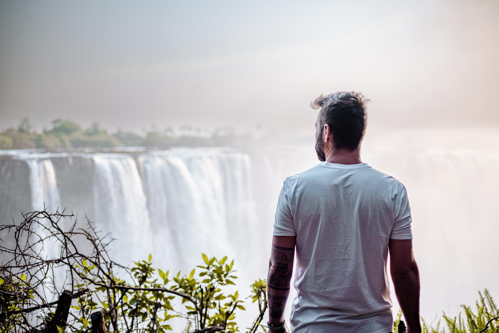 Back of man looking over Victoria Falls