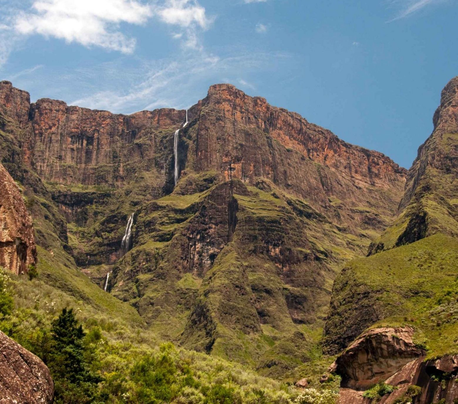 Tugela Falls in the Drakensberg mountains seen from below