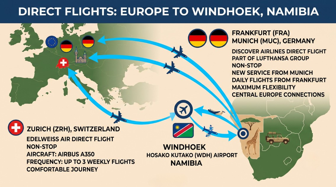 flight routes into namibia for international travellers