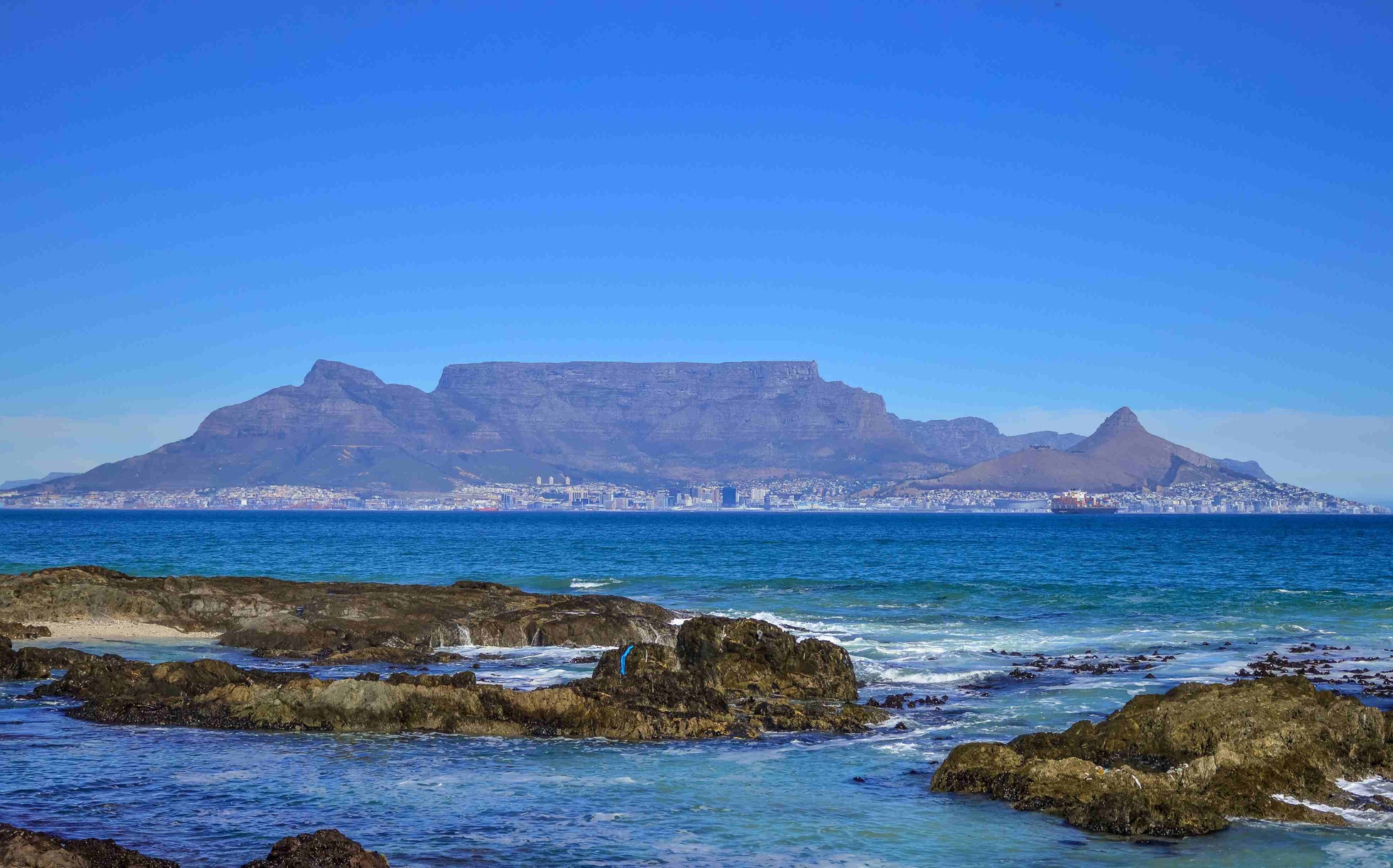 View of Table Mountain across Table Bay from Bloubergstrand