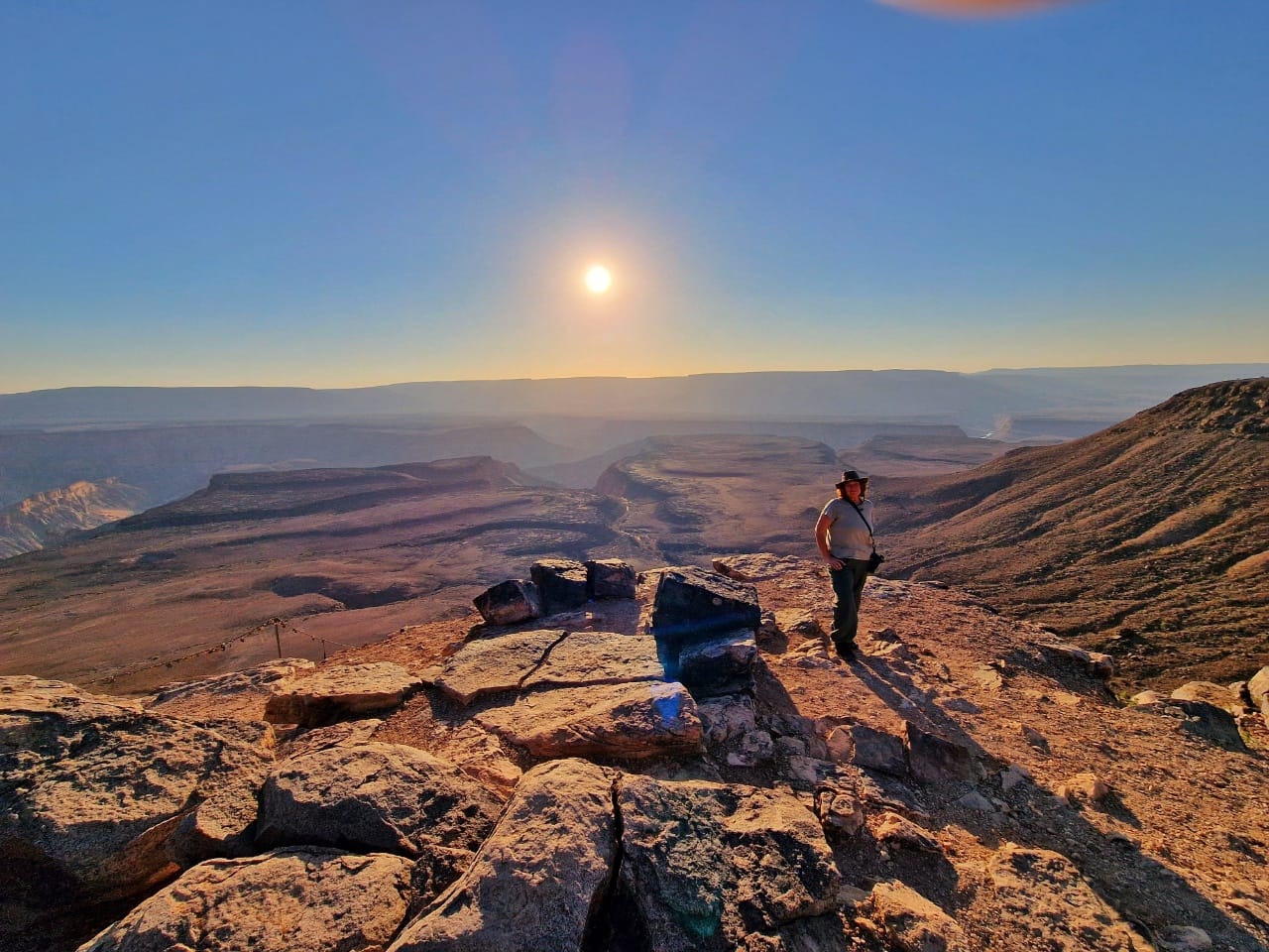 Colleen standing along the Fish River Canyon Namibia