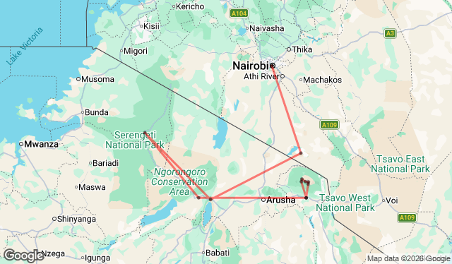 15 Day East Africa Summit & Safari Adventure Map