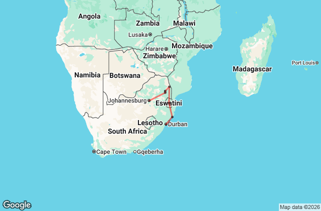 7 Day Kruger, Eswatini & Zululand Adventure Map