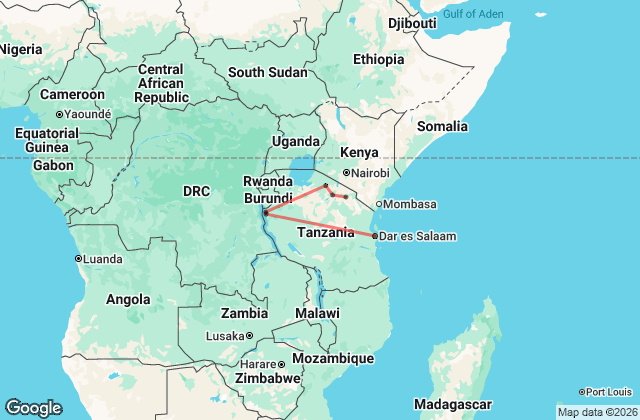 10 Day Arusha to Dar es Salaam Map