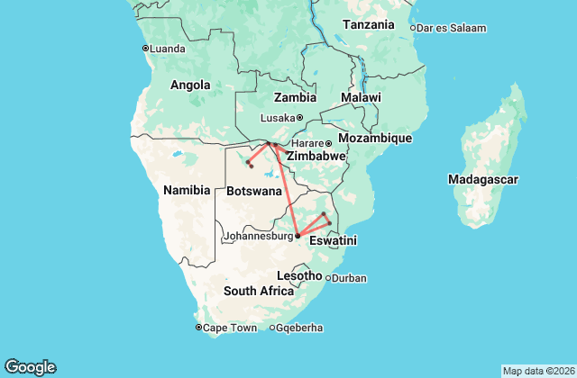 18 Day Southern Africa’s Wildlife Wonders Map