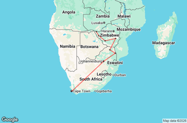 13 Day Cape Town to Victoria Falls Explorer Map Image