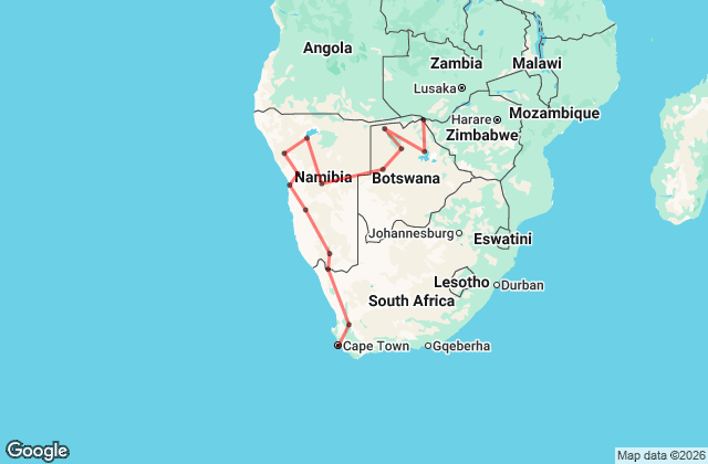 21 Day Discover Southern Africa: Victoria Falls to Cape Town Map