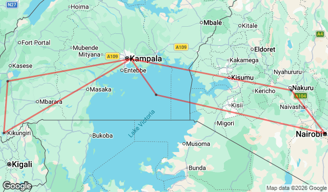 14 Day Gorillas and Kenya Game Parks Safari Map Image