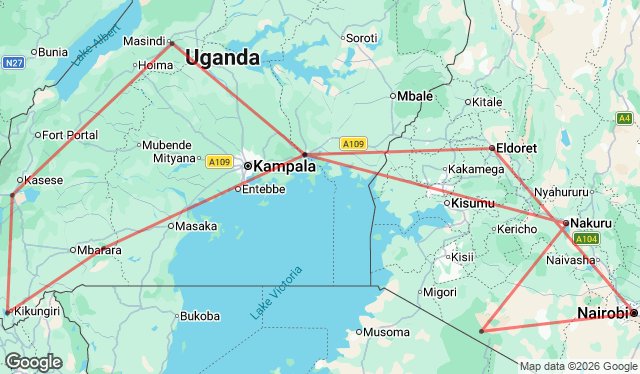 15 Day Kenya Game Parks and Gorillas Overland Safari Map Image