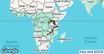 37 Day Nairobi to Livingstone and Gorillas Journey Map Image