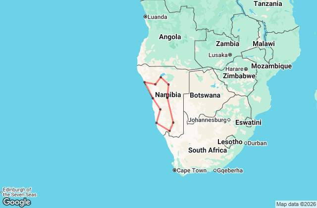 12 Day Namibia Overland Tour Map