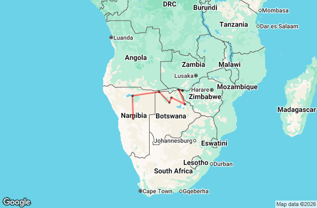 10 Day Okavango & Chobe Small Group Tour Map