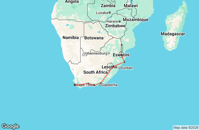 20 Day South African Odyssey Map
