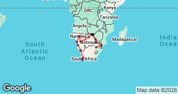 25 Day Cape Town to Victoria Falls and Johannesburg Map Image