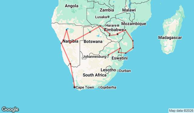 33 Day Southern Africa Grand Adventure Map Image