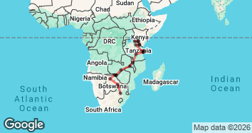 46 Day Nairobi to Kruger and Gorillas Adventure Map Image