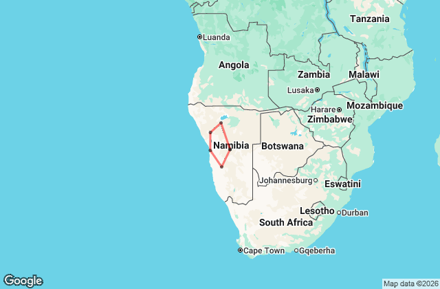 7 Day Exploring Namibia – Private Lodge Safari Map