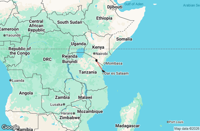 12 Day Kilimanjaro & Zanzibar: Unforgettable Tanzania Adventure Map