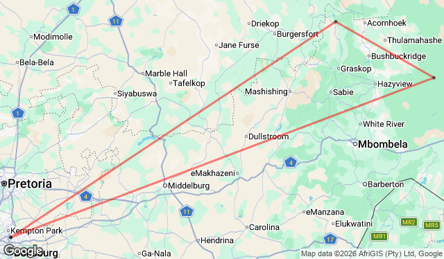 5 Day Big 5 Kruger Safari Map Image