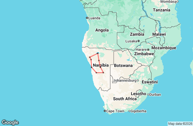 11 Day Namibia’s Grand Safari: Deserts, Coast & Wildlife Map