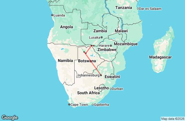 9 Days Beyond the Falls: Exploring Victoria Falls & Okavango Delta Map