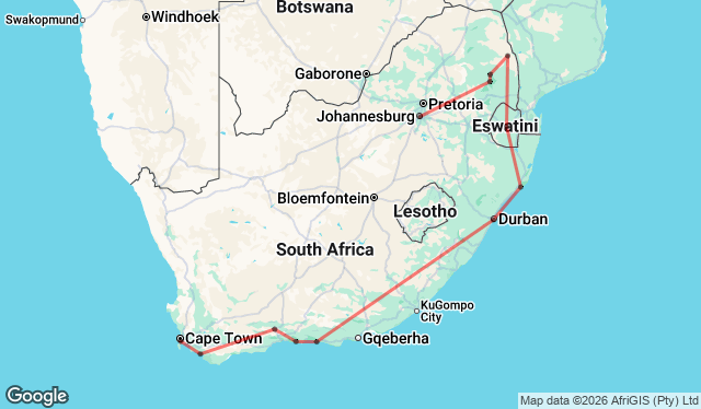 15 Day Grand Southern African Expedition Map Image