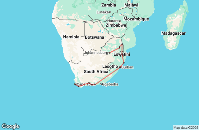 14 Day Best of South Africa: Big Five, Culture & Cape Town Map