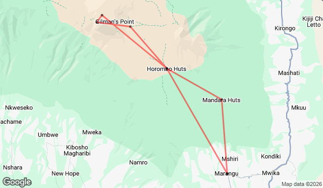 8 Day Kilimanjaro Trek: Conquer the Marangu Route Map Image