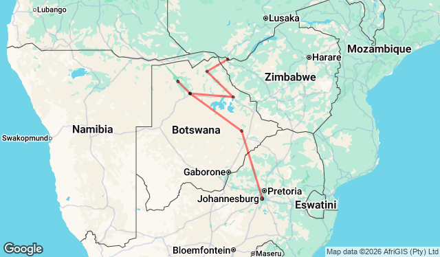 10 day Okavango Experience Map