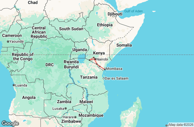 8 Day Kenya Safari and Coast Safari Map