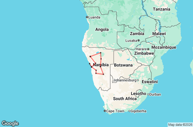 13 Day Highlights of Namibia Safari Map