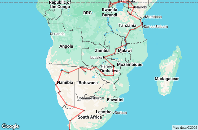 63 Day Nairobi to Cape Town Map