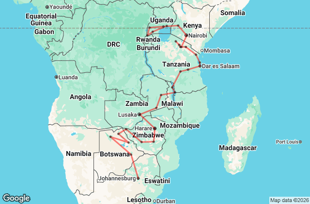 52 Day Johannesburg to Nairobi Map