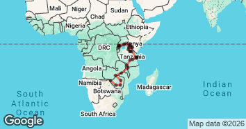 43 Day Victoria Falls to Masai Mara Tour Map Image