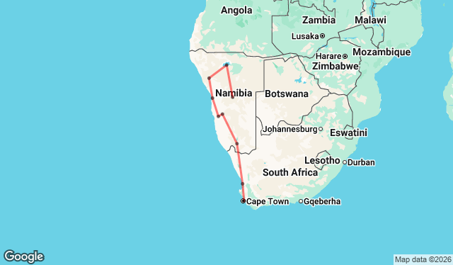 14 Day Namibia Discovery Safari Map Image