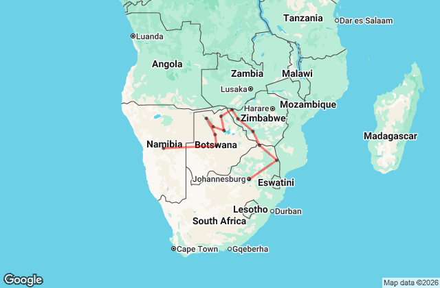 18 Day Best of Southern Africa Highlights Map