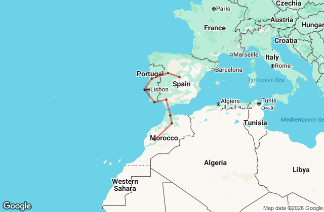 15 Day From Madrid to Marrakech Tour: A Taste of Spain & Morocco Map