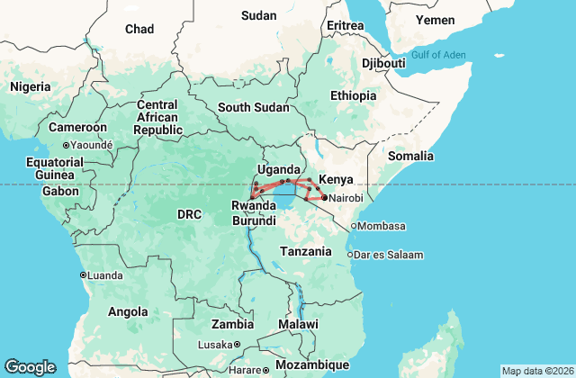 16 Day Gorillas & Game Parks Map