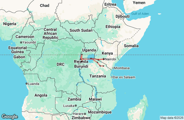 18 Day Kenya, Rwanda & Tanzania; Unveiling East Africa’s Wonders Map