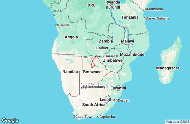 11 Day Botswana and Victoria Falls Safari Map