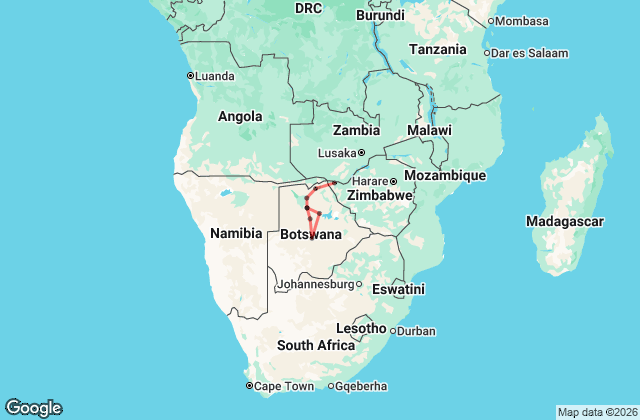 17 Day Botswana and Zimbabwe Safari (Wild Camping) Map